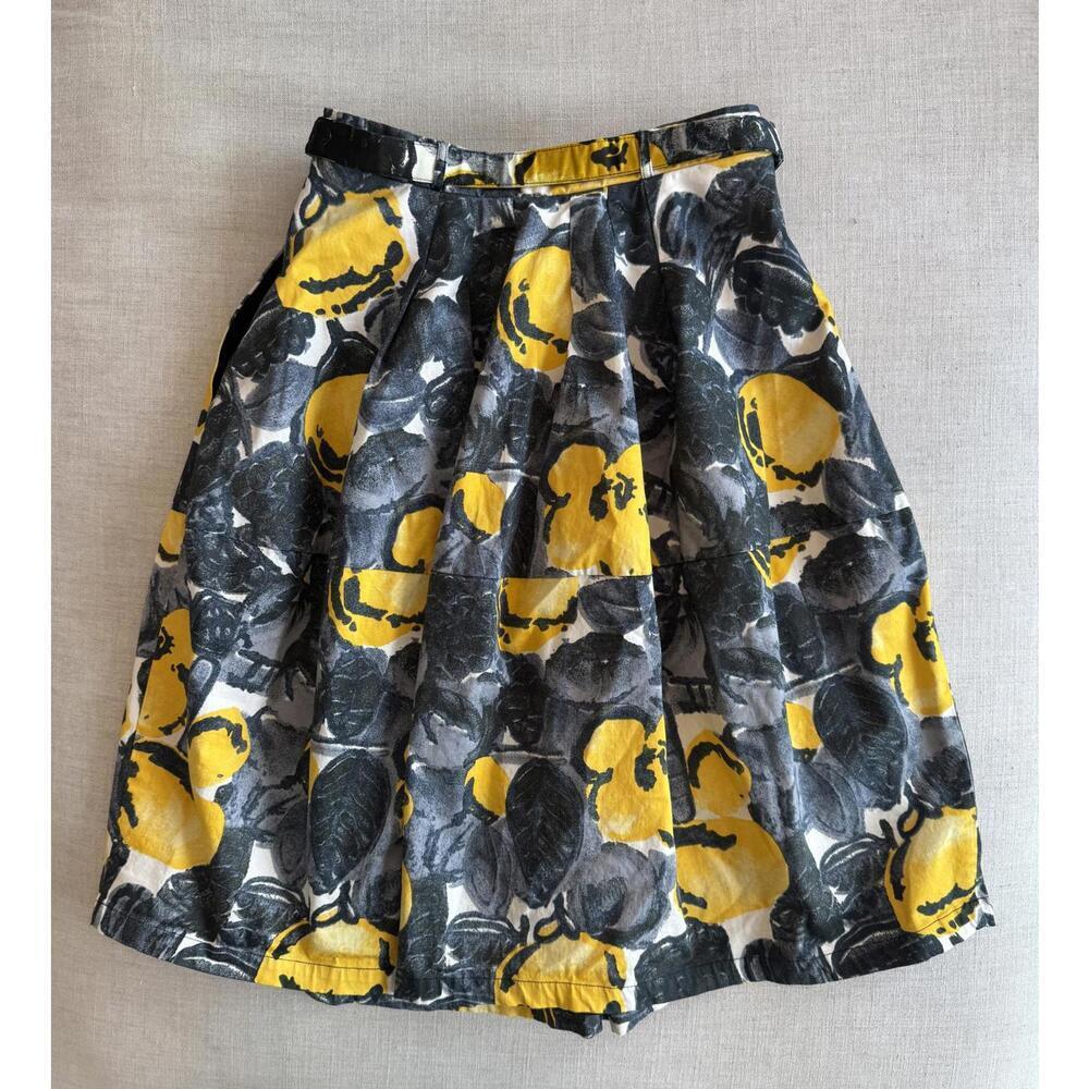 Samantha Sung Belted Lemon Print Knee Length Skirt Size 2